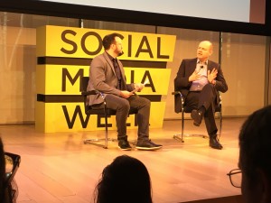 Toby Daniels, founder of Social Media Week, interviewing Mark Thompson, the CEO of the New York Times.
