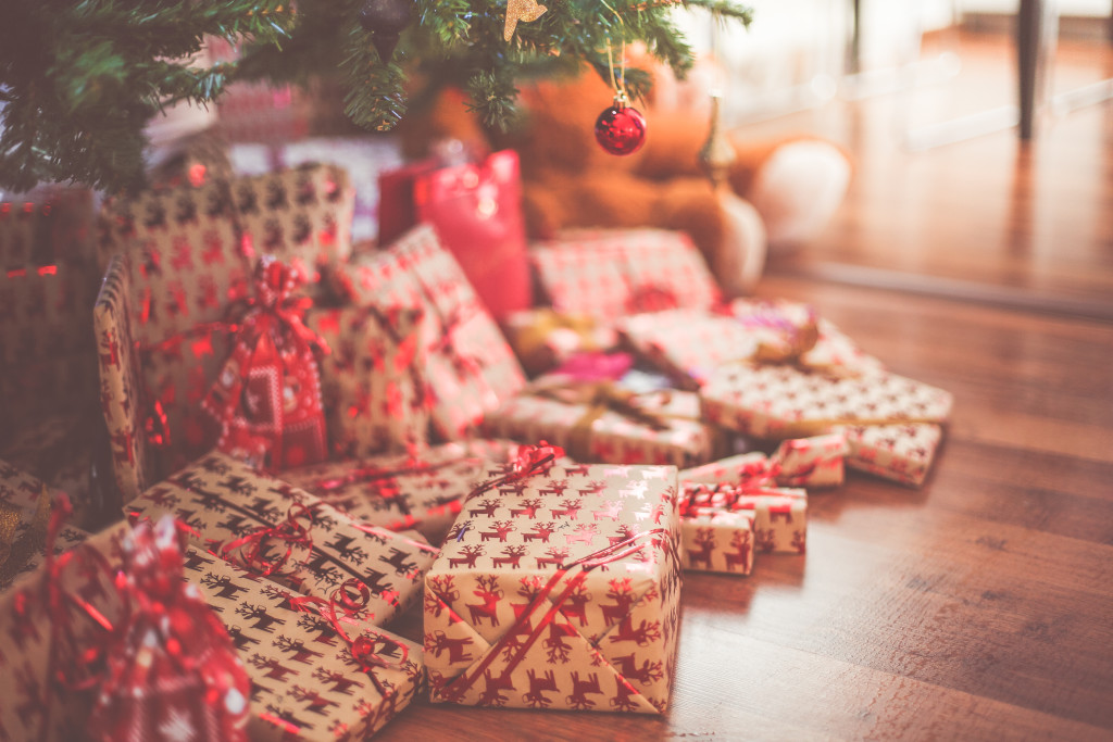 Presents under Christmas tree - free winter stock image